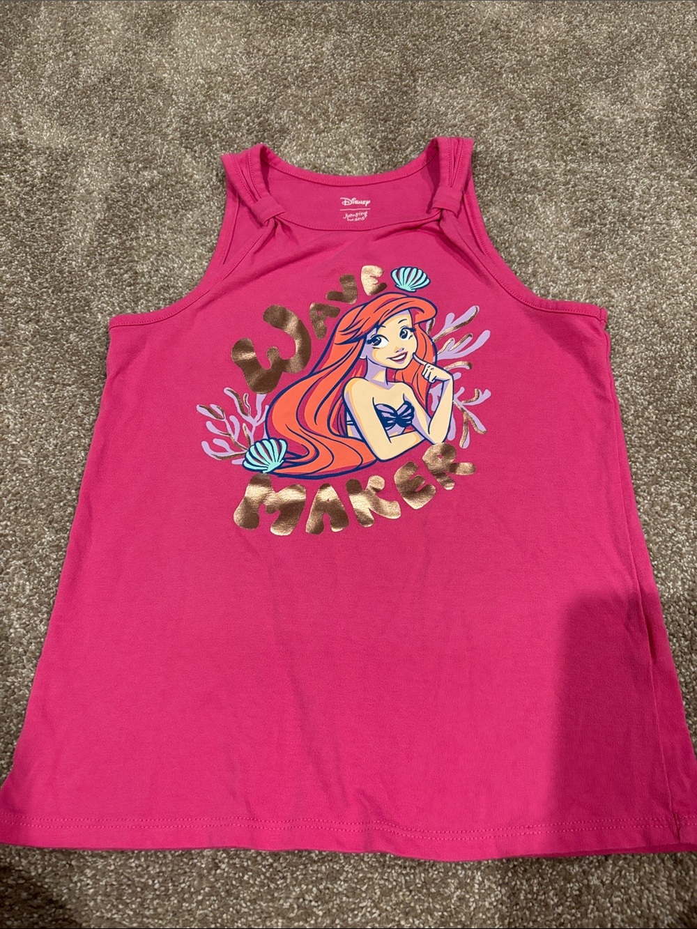 Disney Hot Pink Ariel Graphic Tank Top with Gold Accent